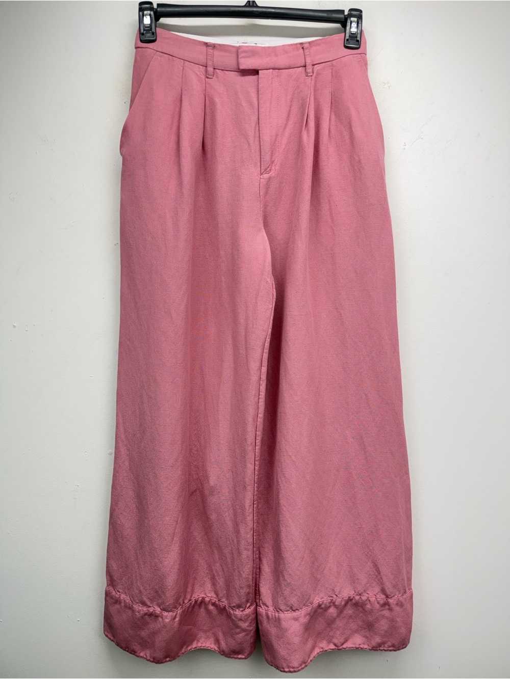 L'Academie size Medium Women’s Pink Linen Blend High Rise Wide Leg Trouser Pants
